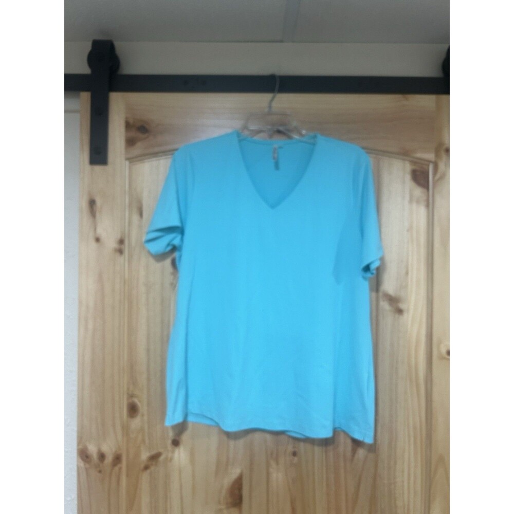Lulu B Clear Turquoise Short Sleeve Top UPF 50+ V Neck Comfort Stretch Casual L